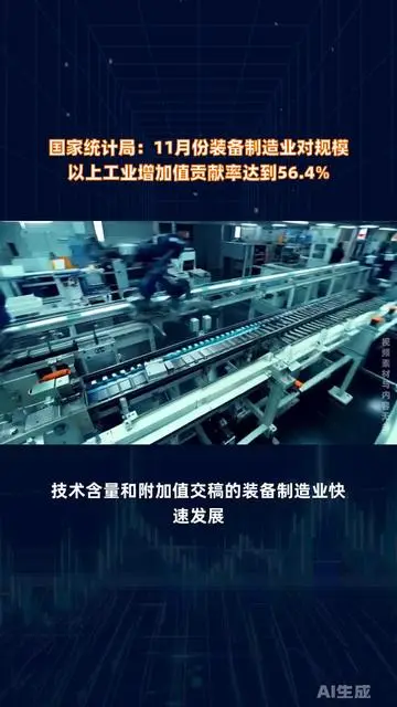 國(guó)家統(tǒng)計(jì)局：11月份裝備制造業(yè)對(duì)規(guī)模以上工業(yè)增加值貢獻(xiàn)率達(dá)到56.4% |快報(bào)
